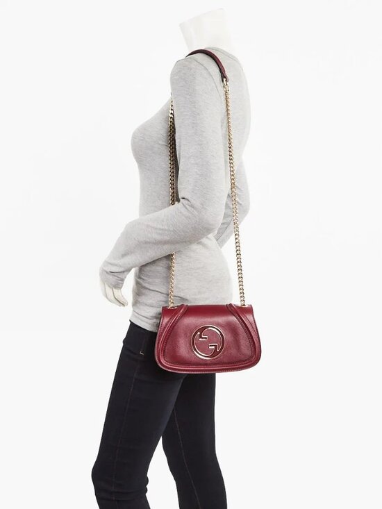 Gucci Handbags - Gucci Dark Red Leather Small Blondie Chain Shoulder Bag